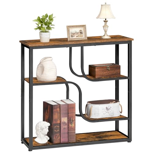 29.5" Console Table, 5-Tier Narrow Entryway Table, Behind Couch Table with Storage Shelves, Sofa Table for Hallway, Living Rooms, Entryway, Rustic Brown and Black BF69XG01