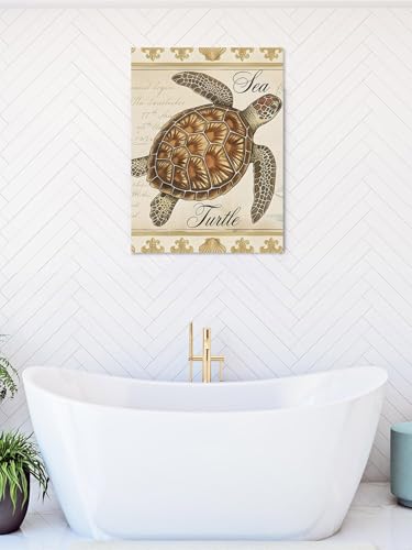 NuYeBiofx Summer Sea Turtle Shell Canvas Wall Art Prints,40"x28" Framed Picture Artwork Vintage Nautical Sailboat Printed Canvas Oil Painting for Living Room Bedroom Office,Ready to Hang