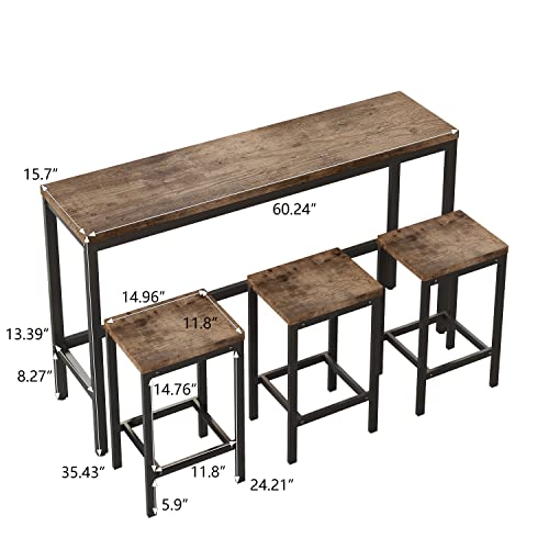 Modern Design 4-Piece Counter Height Extra Long Dining Table Set with 3 Stools and Side Table with Footrest,Space-Saving Pub Kitchen Set,Easy Assembly,Natural