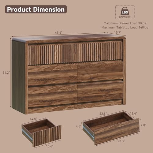Fluted 7 Drawer Dresser for Bedroom, view 3