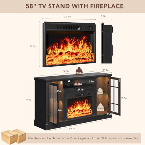 58" Farmhouse Fireplace TV Stand with 23" Electric Fireplace, view 3