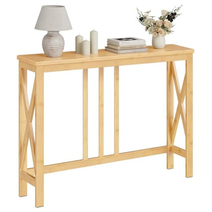 Narrow Console Table, Sofa Table for Entrance, 39.4" Long Entryway Behind Couch Table, Bamboo Hallway Table, Entryway Table, for Living Room, Foyer, Natural YL107XG01