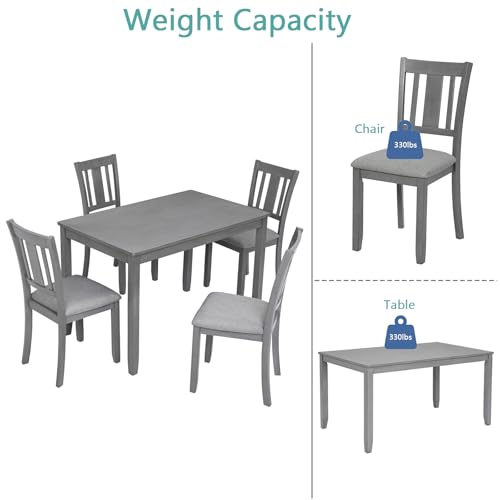 LUMISOL 5-Piece Modern Dining Set, Rectangular Wooden Kitchen Table with 4 Upholstered Chairs for Kitchen, Dining Room, Living Room, Grey