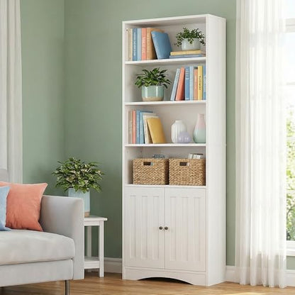 Bookshelves and Bookcases with Doors, 6-Shelf Bookcase, Floor Standing Display Storage Shelves, 71” Tall Bookcase, with Adjustable Shelves, for Home, Office, Living Room, White