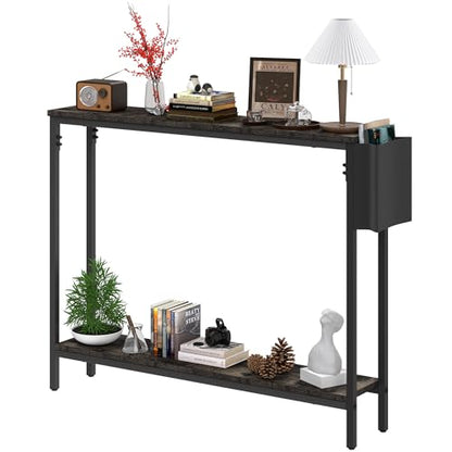 39.4" Console Entryway Table, 2-Tier Industrial Narrow Sofa Table with Storage Shelves for Hallway, Living Room, Bedroom, Foyer, Corridor, Office, Black