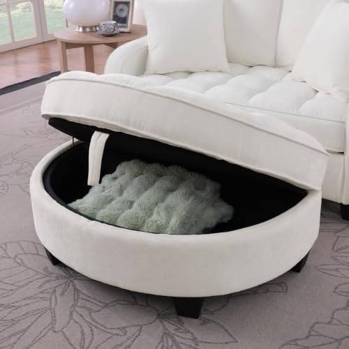 51" Sleeper Sofa Bed, Corduroy Chaise Lounge with Ottoman, White, view 8