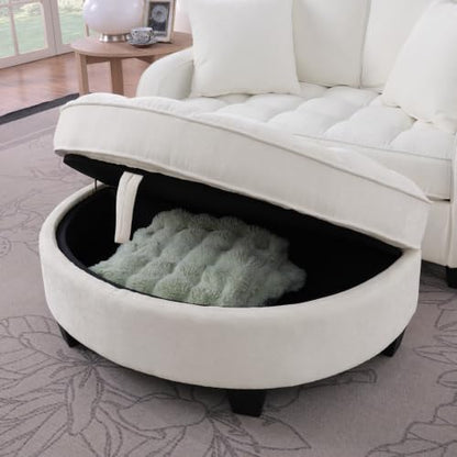 51" Sleeper Sofa Bed, Corduroy Chaise Lounge with Ottoman, White, view 8