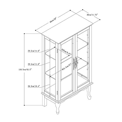 Knocbel Classic 3-Shelf Curio Cabinet with Tempered Glass Doors and Adjustable Storage Shelves, 43.5" Height Free Standing Display Showcase Bookshelf for Living Room Bedroom Home Office (Walnut)