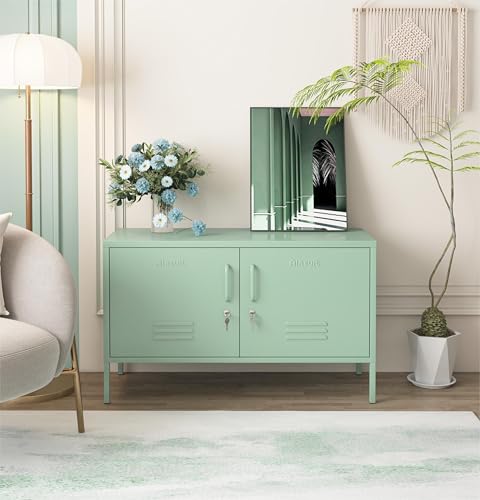 Green 2-Door Wide Lockable Metal Storage Cabinet, TV Stand & Media Console, view 3