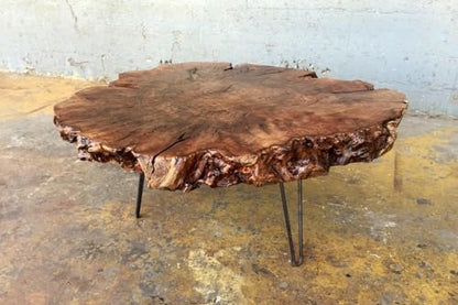 Unique Live Edge Crosscuts Epoxy Resin Coffee Table, 30 x 30 Inches, Customizable Color