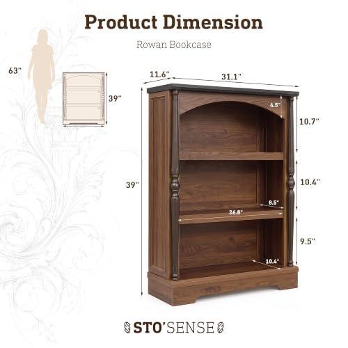 3-Tier Arched Bookcase with LED Lights,Farmhouse Bookshelf, view 3