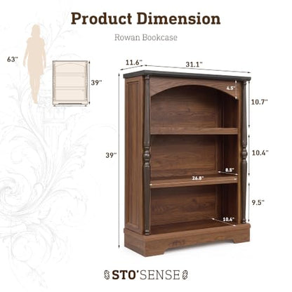 3-Tier Arched Bookcase with LED Lights,Farmhouse Bookshelf, view 3