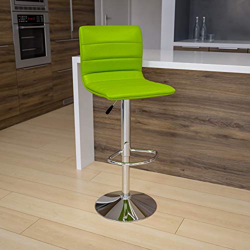 Vincent Modern Green Vinyl Adjustable Bar Stool with Back, Swivel Stool with Chrome-Pedestal Base and Footrest