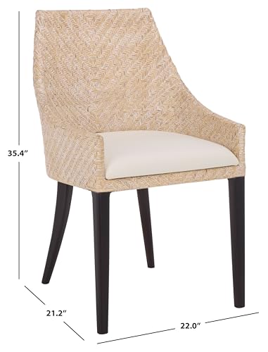 SAFAVIEH Home Collection – Riko White Washed Rattan Arm Chair with Ivory Seat Cushion, Modern Curved Silhouette, Fully Assembled (ACH4906A)