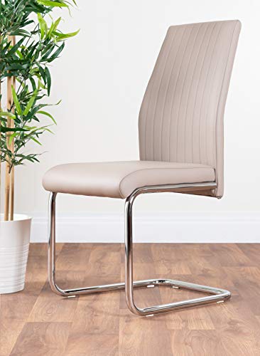 Atlanta Modern Rectangle Chrome Metal White High Gloss Dining Table and 6 Cappuccino Beige Lorenzo Chairs Set