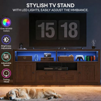TV Stand for TVs up to 65", Walnut Entertainment Center with LED, view 8