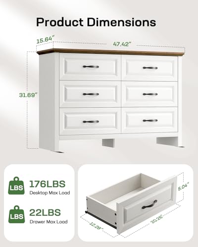 Farmhouse 6 Drawer Dresser, Wood Chest of Drawers with Natural Texture, view 4