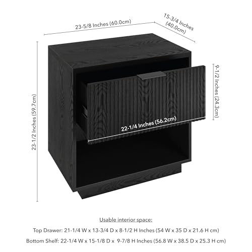24" Fluted Nightstand, Ribbed Side Table, Natural Black | Ribbed-front design with a smooth-glide drawer and open cubby storage offers clean-lined style for bedrooms or home offices