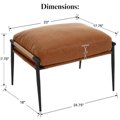 Mid-Century Ottoman, Soft PU Leather Entryway Bench Ottoman Foot Rest with Metal Legs Single Seat for Living Room Reading Room, Brown