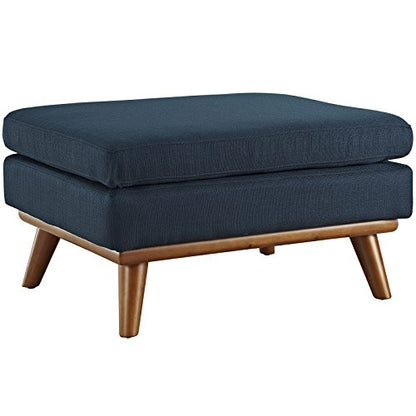 Engage Mid-Century Modern Upholstered Fabric Ottoman in Azure