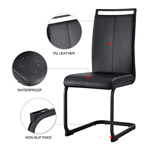 Modern Dining Set of 4, Side Chairs With Black Frame, Faux Leather Padded Seat High Back for Kitchen, Dining Room, Living Room - Black