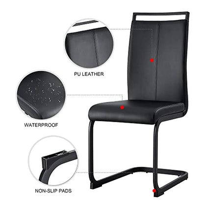 Modern Dining Set of 4, Side Chairs With Black Frame, Faux Leather Padded Seat High Back for Kitchen, Dining Room, Living Room - Black