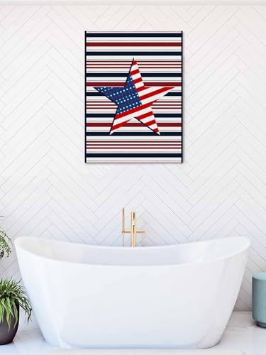 NuYeBiofx 4th of July USA Flag Star Canvas Wall Art Prints,48"x32" Framed Picture Artwork Patriotic Day Blue Red Stripes Printed Canvas Oil Painting for Living Room Bedroom Office,Ready to Hang