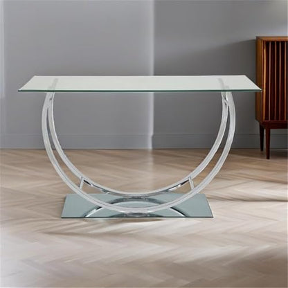 Stonecroft Furniture 48" Wide Contemporary U-Shaped Chrome Base & Beveled Glass Top Console Table, for Displaying Decor, in Silver/Clear Finish