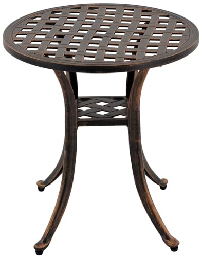Outdoor 19" Cast Aluminum Round Side Table End Table for Patio, Backyard, Pool, Indoor Companion, Easy Maintenance and Weather Resistant, Bronze