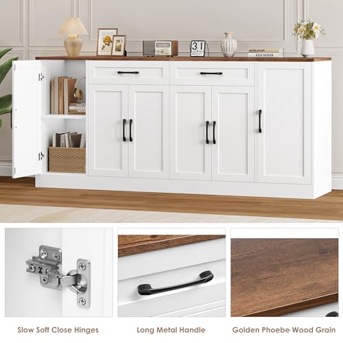 71” Large Buffet Cabinet, Sideboard with Adjustable Shelves, view 9