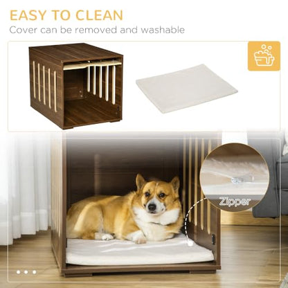 Furniture Style Dog Crate End Table with Removable Door Panel Brown, view 6
