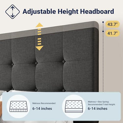 Upholstered Queen Size Platform Bed Frame with 4 Storage Drawers and Headboard, view 5