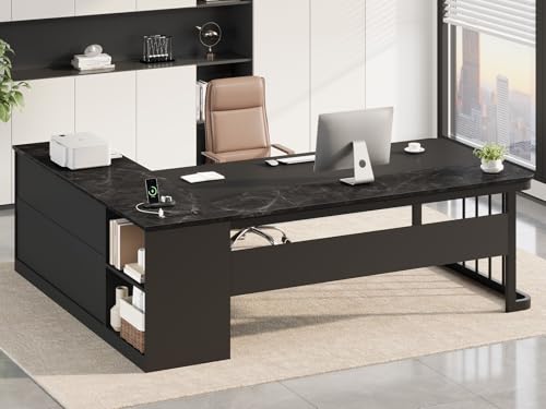71" Executive Desk, Large Office Desk with Drawers & Storage Shelves, view 2