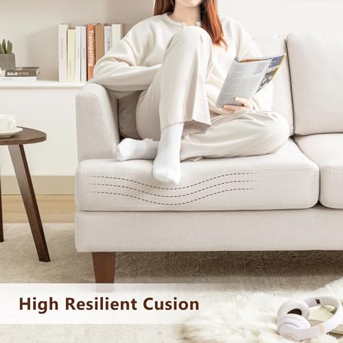 3 Seater Sofa Couch with Deep Seats, 89" Mid Century Modern Upholstered Sofa, Comfy Sofas with Armrests, Couches for Living Room, Bedroom, Apartment and Office (Beige)