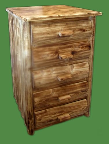 Log Bedroom Set - 5pc Torched Cedar/Amish Handcrafted / 100% Solid Wood/Dovetail/Double Log Side Rail Bed/Queen Size