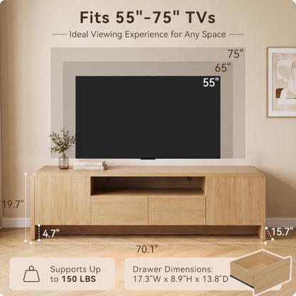 70" Curved TV Stand for 75 Inch TV, Modern Wood Media Console, view 3