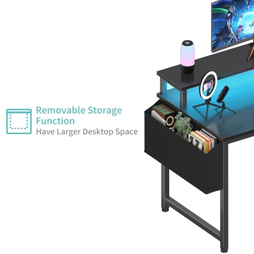 Black Gaming Desk with LED Lights and Power Outlets, view 8