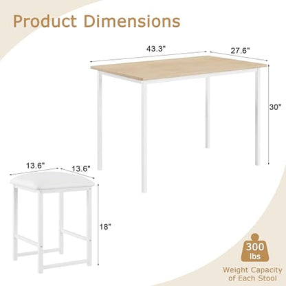 Kitchen Table and Chairs for 4, Dining Room Set with PU Chairs/Stools, Heavy-Duty Metal Frame, Wooden Tabletop, Space-Saving Design for Small Spaces, Easy Assembly, Oak
