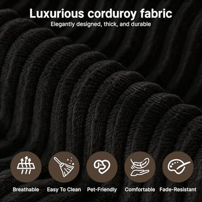78" Convertible Sofa Bed, Corduroy Futon Couch with Storage Pocket, Boneless Pull Out Sleeper Sofa, Foldable Couch for Living Room Bedroom, No Assembly Space Saver, Black