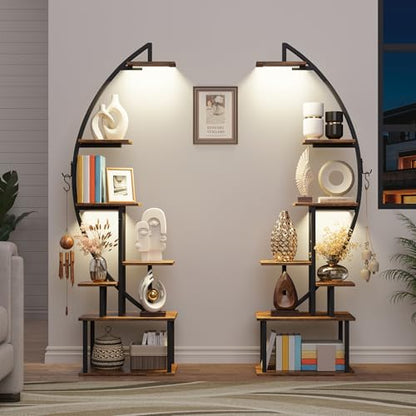 Tall Bookshelf with Lights, 2 Pack Ladder Bookcase, view 4