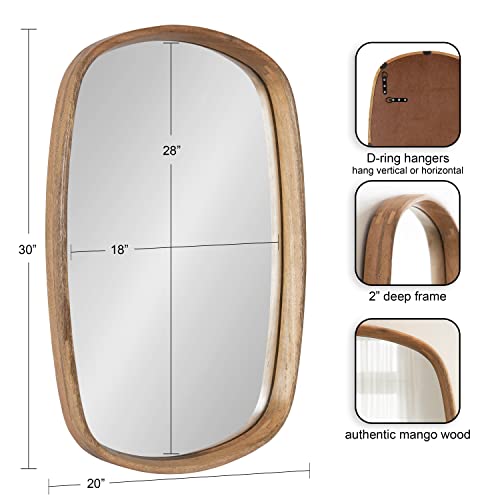 Prema Soft Round Rectangle Modern Wall Mirror; Natural Brown; 20 x 30; Framed Rounded Rectangular Mango Wood Mirror for Minimal Home Decor