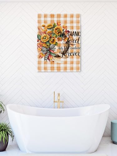NuYeBiofx Autumn Sunflower Wreath Watercolor Canvas Wall Art Prints,40"x28" Framed Picture Artwork Orange Buffalo Plaid Printed Canvas Oil Painting for Living Room Bedroom Office,Ready to Hang