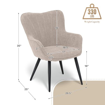 Wingback Accent Chair for Living Room, Upholstered Arm Reading Chair for Adults, Cozy Linen Fabric Armchair with Metal Legs for Bedroom, Makeup, Office, Beige