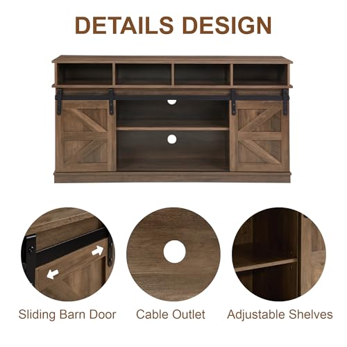 TV Stand Sliding Barn Door Modern & Farmhouse Wood Entertainment Center, view 5
