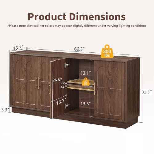 66.5" Sideboard Buffet Cabinet with Storage, Modern Credenza, view 4