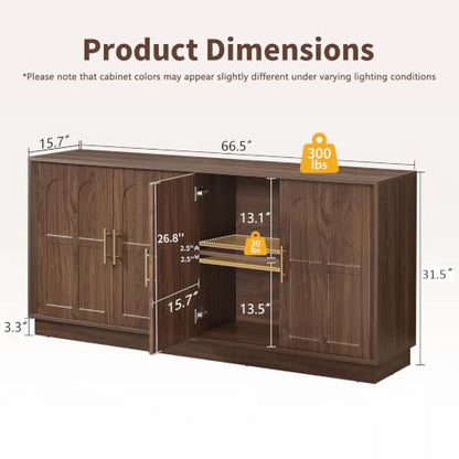 66.5" Sideboard Buffet Cabinet with Storage, Modern Credenza, view 4