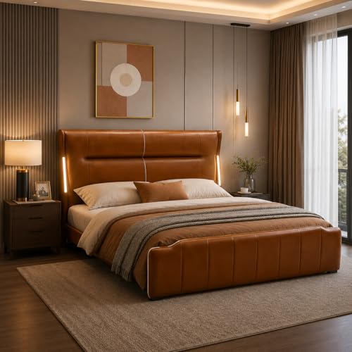 Italian Leather Bed with Sensor Lights, view 4
