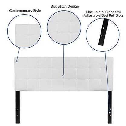 Bedford Box Stitch Tufted Upholstered Queen Size Headboard in White Fabric
