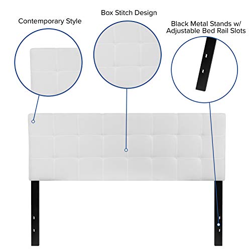 Quilted Tufted Upholstered Queen Size Headboard in White Fabric