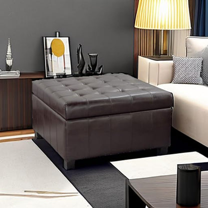 Christopher Knight Home Alexandria Bonded Leather Storage Ottoman, Marbled Brown, 31” x 31”x 18.6”